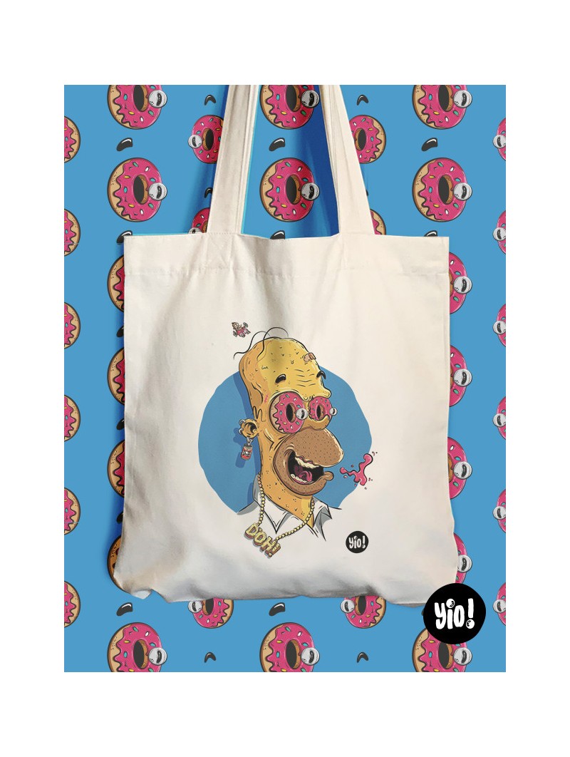 tote-bag homer simpson - tote bag donuts en coton bio - totebag Simpson dessiné et imprimé en France
