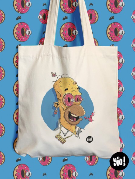 tote-bag homer simpson - tote bag donuts en coton bio - totebag Simpson dessiné et imprimé en France