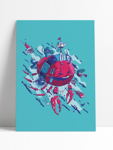 affiche crabe - poster mer - papier de créa - dessiné et imprimé en France