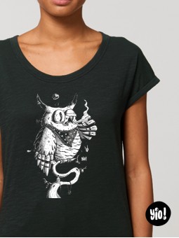 t-shirt femme hibou  - tee shirt thug life noir et blanc -  tshirt chouette coton bio - dessiné et imprimé en France