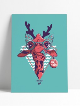 affiche girafe - poster noël - papier de créa - dessiné et imprimé en France