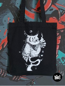 tote-bag hibou noir et blanc - tote bag hibou en coton bio - totebag hibou dessiné et imprimé en France