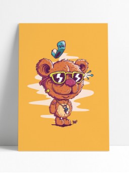 affiche ourson casquette - poster ourson lunettes - papier de créa - dessiné et imprimé en France