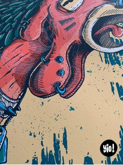 sérigraphie coq punk - tirage d'art coq guerrier - papier de créa - dessiné et sérigraphié en France