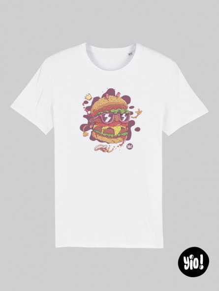 t-shirt homme burger - tee shirt street food unisexe blanc -  tshirt burger coton bio - dessiné et imprimé en France