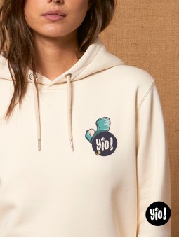 sweat à capuche naturel patchwork personnages - hoodie unisexe en coton bio - dessiné et imprimé en France