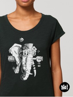 t-shirt femme éléphant punk  - tee shirt éléphant noir et blanc -  tshirt éléphant en coton bio - dessiné et imprimé en France