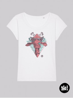 t-shirt femme girafe - tee shirt girafe blanc -  tshirt girafe en coton bio - t-shirt femme dessiné et imprimé en France