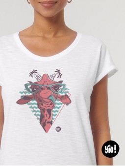 t-shirt femme girafe - tee shirt girafe blanc -  tshirt girafe en coton bio - t-shirt femme dessiné et imprimé en France