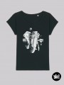 t-shirt femme éléphant punk  - tee shirt éléphant noir et blanc -  tshirt éléphant en coton bio - dessiné et imprimé en France