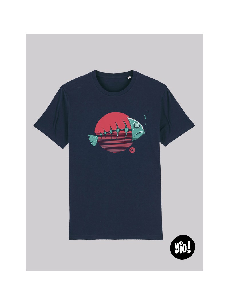 t-shirt poisson homme bleu marine - tee shirt poisson unisexe -  tshirt poisson en coton bio - dessiné et imprimé en France