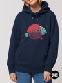 sweat à capuche poisson bleu marine - hoodie poisson unisexe en coton bio - sweat poisson dessiné et imprimé en France