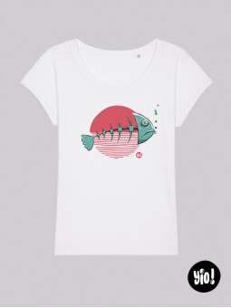 t-shirt femme poisson - tee shirt poisson blanc -  tshirt poisson en coton bio - t-shirt femme dessiné et imprimé en France
