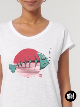 t-shirt femme poisson - tee shirt poisson blanc -  tshirt poisson en coton bio - t-shirt femme dessiné et imprimé en France