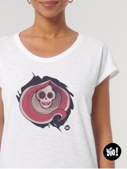 t-shirt femme crâne squelette - tee shirt la catrina blanc - tshirt culture mexique en coton bio - dessiné et imprimé en France