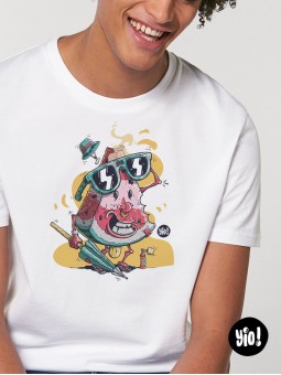 t-shirt homme pastèque - tee shirt fruit unisexe blanc - tshirt pastèque en coton bio - dessiné et imprimé en France