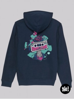 sweat à capuche Cassette bleu marine - hoodie rétro unisexe en coton bio - sweat vintage dessiné et imprimé en France