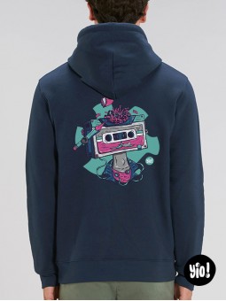 sweat à capuche Cassette bleu marine - hoodie rétro unisexe en coton bio - sweat vintage dessiné et imprimé en France