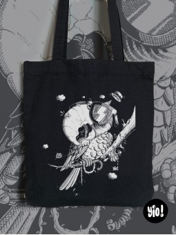 tote-bag perroquet ara noir et blanc - tote bag perroquet ara en coton bio - totebag perroquet ara dessiné et imprimé en France