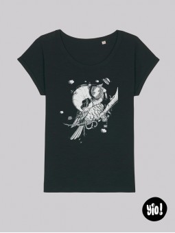 t-shirt femme perroquet ara  - tee shirt perroquet noir et blanc -  tshirt ara en coton bio - dessiné et imprimé en France