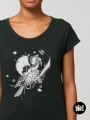 t-shirt femme perroquet ara  - tee shirt perroquet noir et blanc -  tshirt ara en coton bio - dessiné et imprimé en France