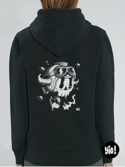 sweat à capuche crâne biker - hoodie casque moto unisexe en coton bio - sweat crâne dessiné et imprimé en France