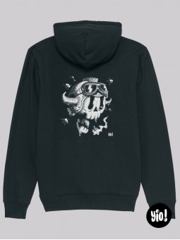 sweat à capuche crâne biker - hoodie casque moto unisexe en coton bio - sweat crâne dessiné et imprimé en France