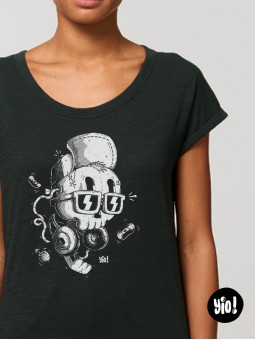 t-shirt femme crâne chill  - tee shirt crâne cool noir et blanc -  tshirt crâne en coton bio - dessiné et imprimé en France