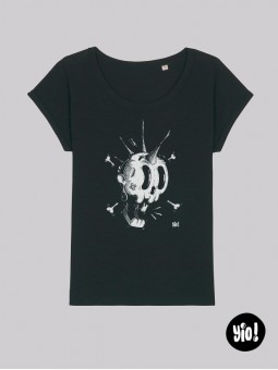 t-shirt femme crâne punk - tee shirt crâne rock noir et blanc -  tshirt crâne en coton bio - dessiné et imprimé en France