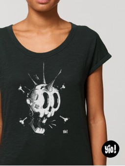 t-shirt femme crâne punk - tee shirt crâne rock noir et blanc -  tshirt crâne en coton bio - dessiné et imprimé en France
