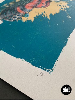 sérigraphie coq punk - tirage d'art coq guerrier - papier de créa - dessiné et sérigraphié en France