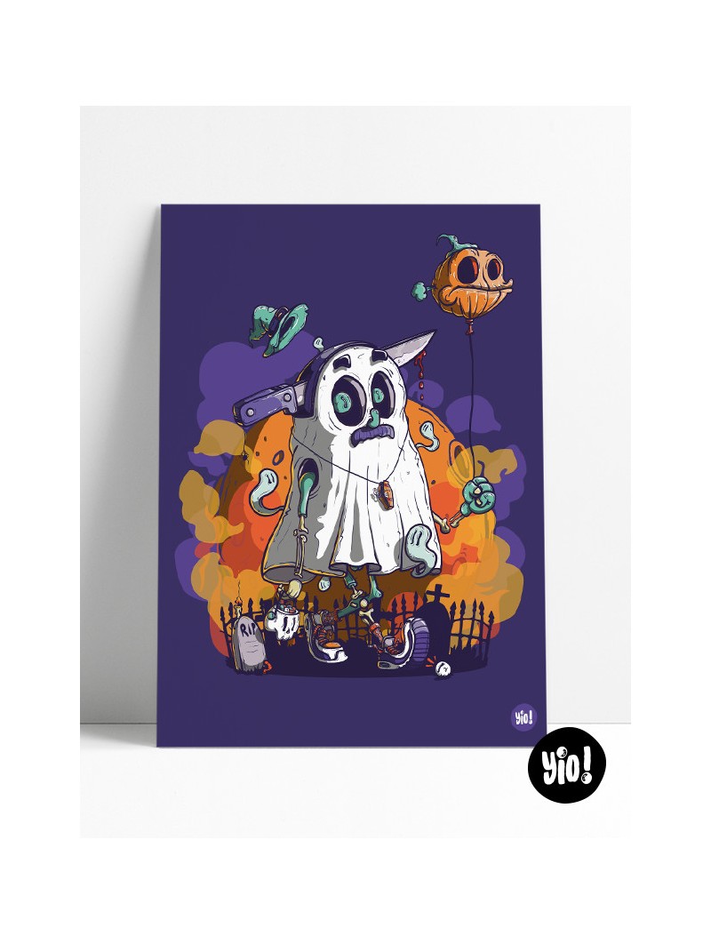 affiche fantôme - poster zombie - illustration halloween - citrouille - yio illustrations