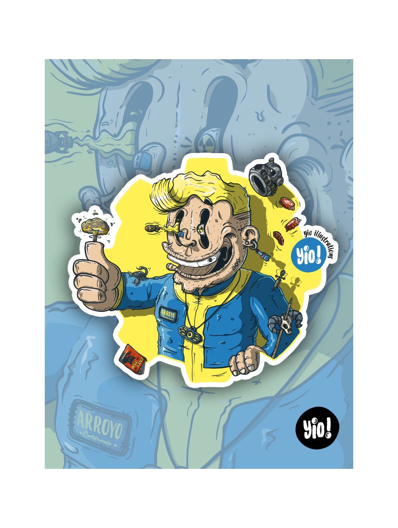 Sticker Vault Boy Fallout, déco inspirée de l'univers post-apocalyptique du jeu Fallout.