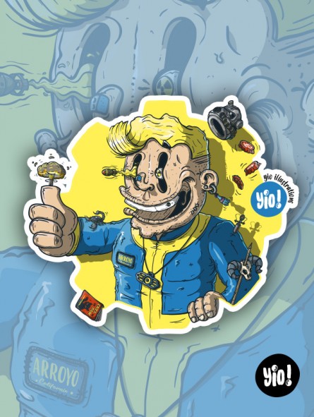 Sticker Vault Boy Fallout, déco inspirée de l'univers post-apocalyptique du jeu Fallout.