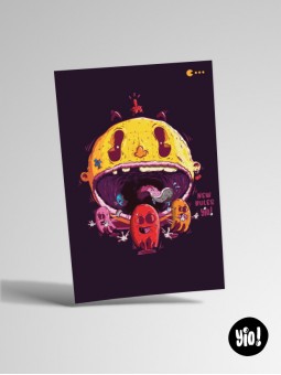 Carte illustration Pac-Man rétro format 10x15 pour fans de jeux vidéo et déco geek