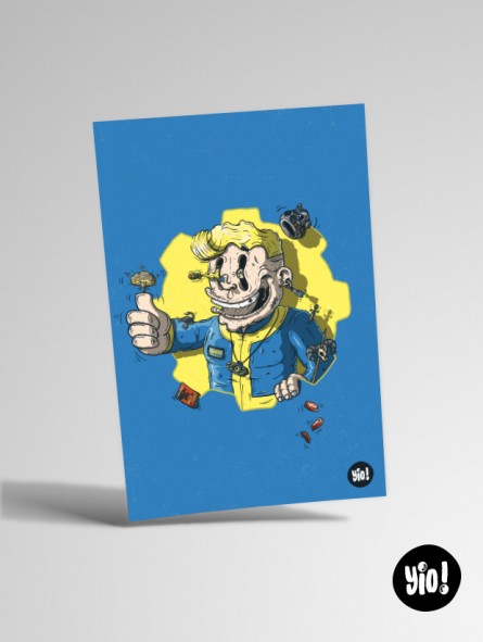 Illustration Vault Boy Fallout, carte 10x15 sans cadre