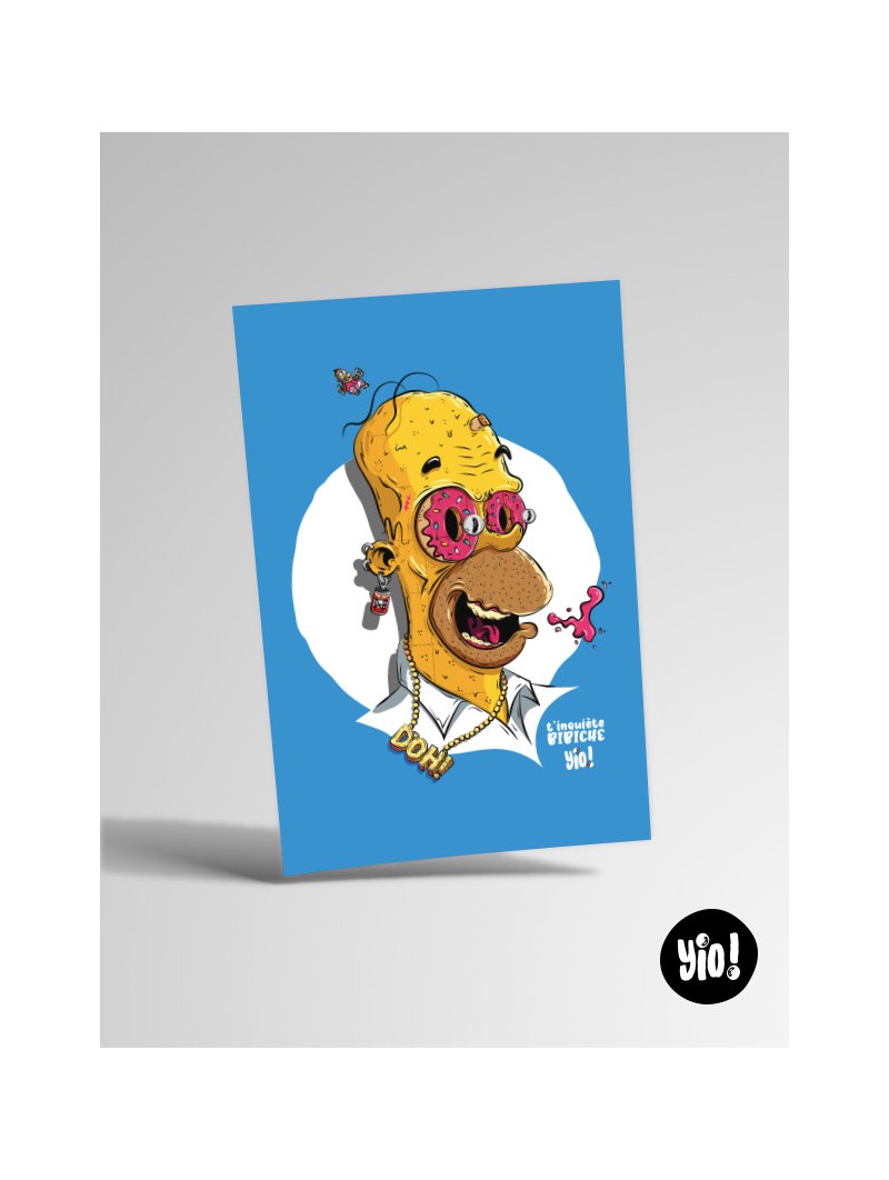 Illustration caricature Homer Simpson, carte 10x15 sans cadre - illustration pop culture