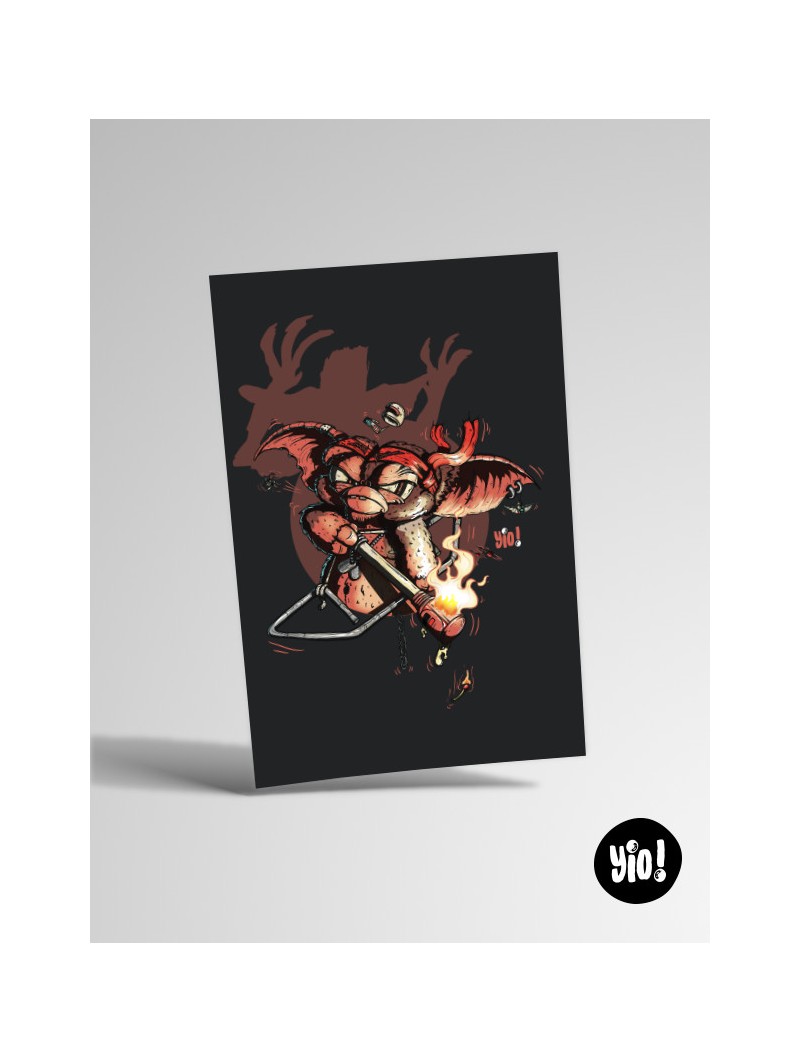 Illustration Gizmo Rambo Gremlins, carte 10x15 sans cadre