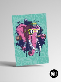 Carte 10x15 éléphant punk - Illustration murale décalée et originale