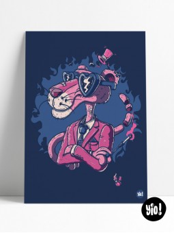 Affiche Panthère Rose en costume avec lunettes en cœur – Poster déco arty 30x40 cm - yio illustrations