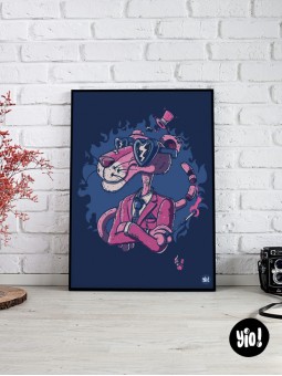 Poster encadré Panthère Rose chic en costume – Illustration fun et design 30x40 cm - yio illustrations