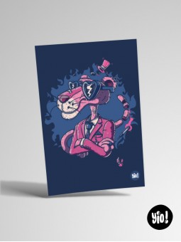 Carte Panthère Rose en costume avec lunettes cœur – Illustration arty 10x15 cm