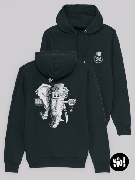 Hoodie Éléphant Punk unisexe coton bio - Sweat badass signé Yio Hoodie Éléphant Punk unisexe coton bio - Sweat badass signé Yio