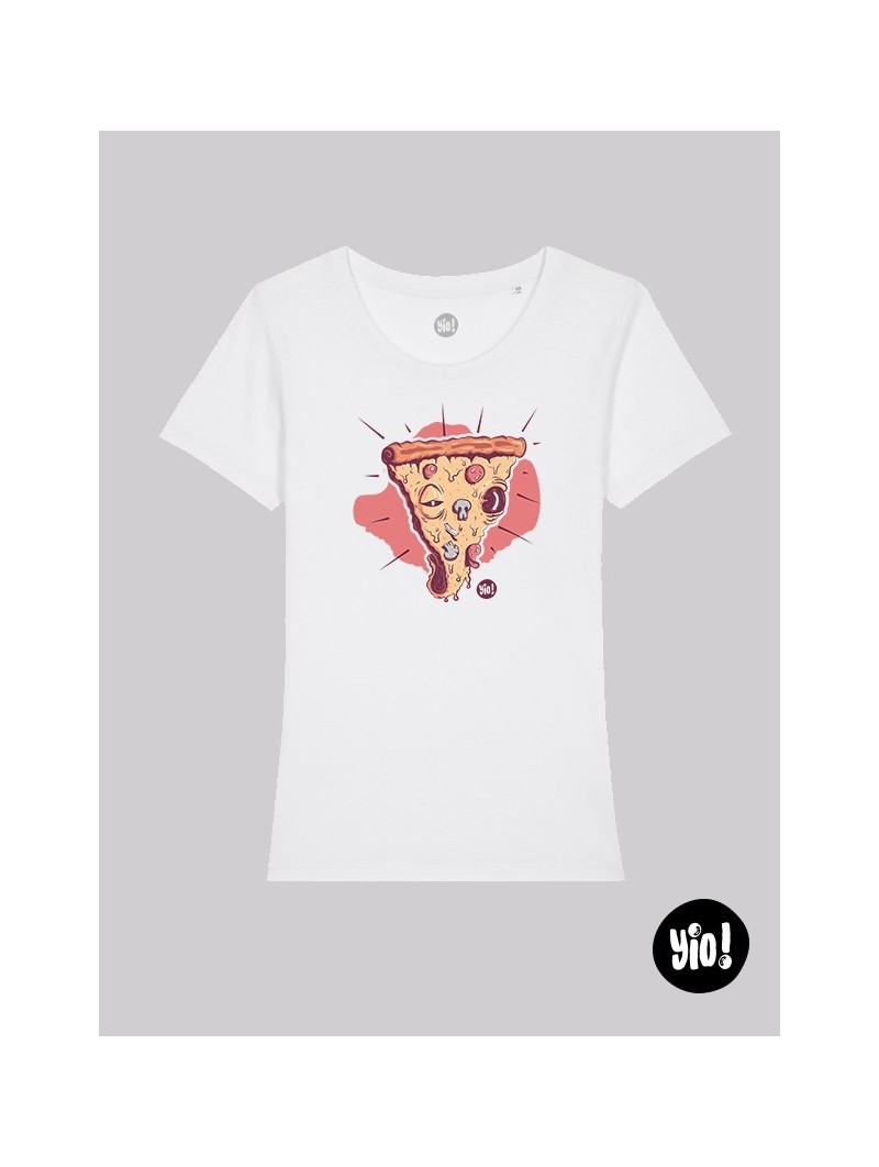 tee-shirt pizza - blanc-  coton bio - dessiné et imprimé en France