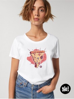 t-shirt pizza - blanc-  coton bio - dessiné et imprimé en France