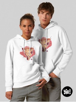 sweat à capuche pizza - blanc -  coton bio - dessiné et imprimé en France