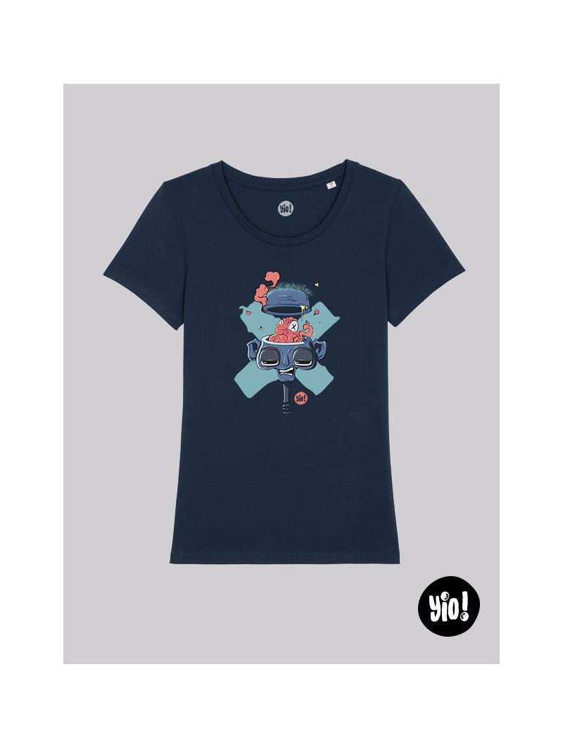 tee-shirt cerveau - bleu marine -  coton bio - dessiné et imprimé en France