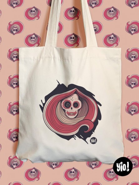 totebag catrina - tote-bag crâne squelette en coton bio - dessiné et imprimé en France totebag catrina - tote-bag crâne squelette en coton bio - dessiné et imprimé en France