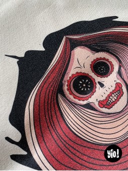 totebag catrina - tote-bag crâne squelette en coton bio - dessiné et imprimé en France