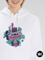 sweat à capuche cassette - sweat vintage 80's blanc - hoodie rétro coton bio - dessiné et imprimé en France